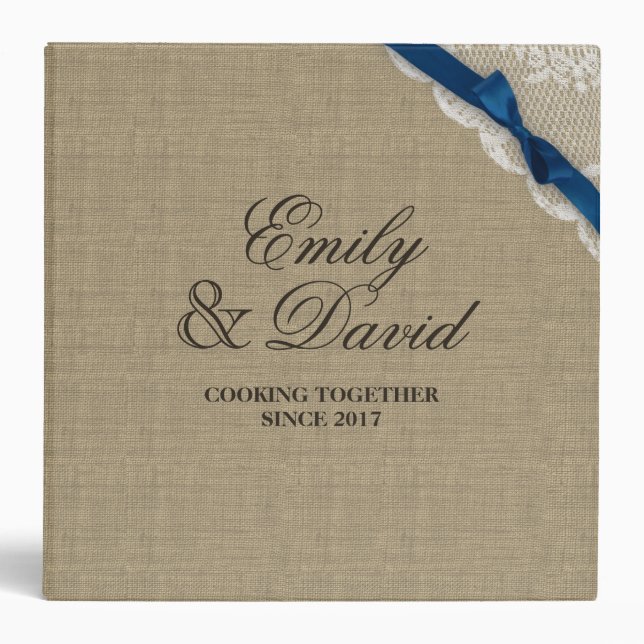 Rustic Burlap Bow and Lace Look Printed Recipe Binder (Front)