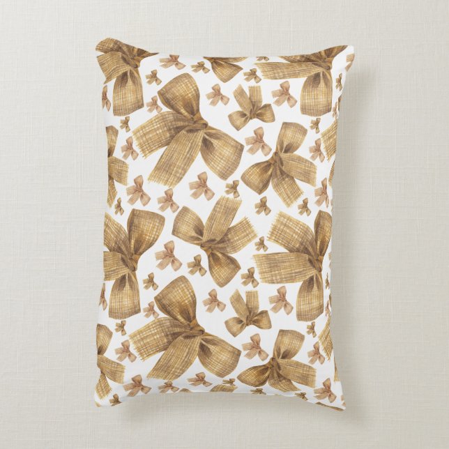 Rustic Burlap Bow Pattern Accent Pillow (Back(Vertical))
