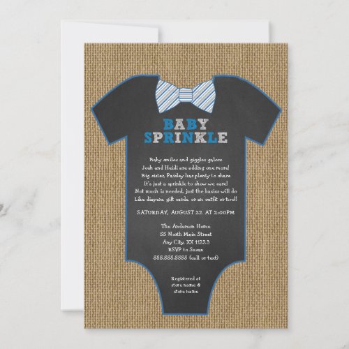 Rustic Burlap Bow Tie Shirt boy Baby Sprinkle Invitation