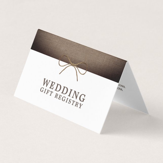 Rustic Burlap Bow With Photo Gift Registry Card (Front)