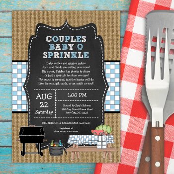 Rustic Burlap Boy Couples Baby Q Sprinkle Shower   Invitation by lemontreecards at Zazzle