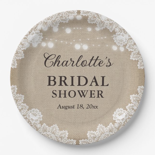 Rustic Burlap Bridal Shower Paper Plate (Front)