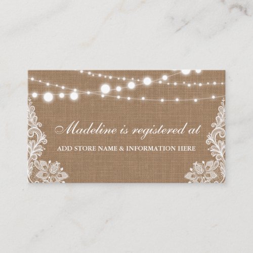 Rustic Burlap Bridal Shower Registry Insert Card