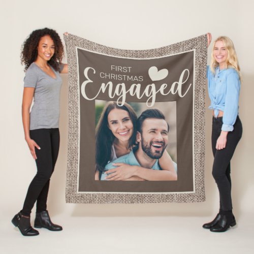 Rustic Burlap Brown 1st Christmas Engaged Photo Fleece Blanket