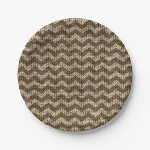 Rustic Burlap Brown Chevron Country Wedding Party Paper Plates