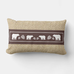 Rustic burlap brown white bear pinecone pillow