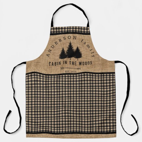 Rustic Burlap Buffalo Plaid Pattern Cabin in Woods Apron