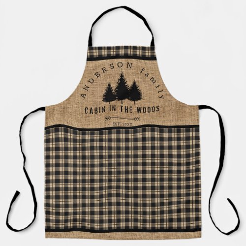 Rustic Burlap Buffalo Plaid Pattern Cabin in Woods Apron