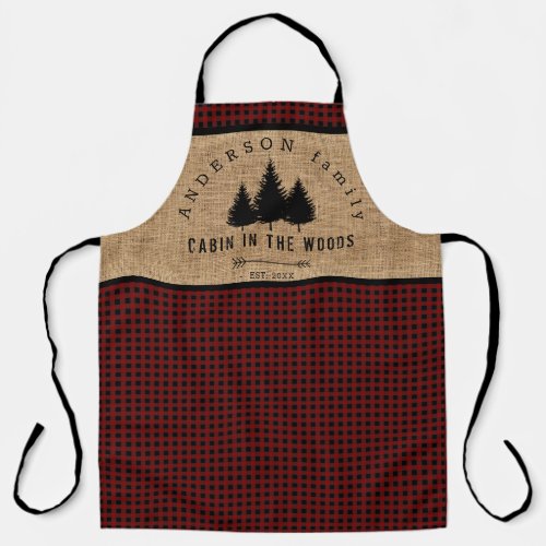 Rustic Burlap Buffalo Plaid Pattern Cabin in Woods Apron