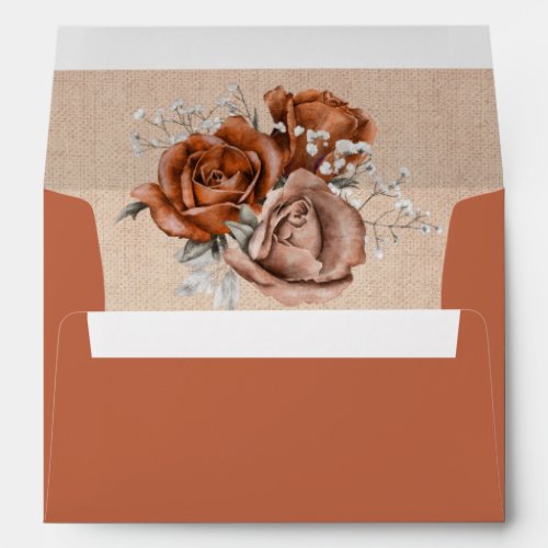 Rustic Burlap Burnt Orange Rose Terracotta Envelope