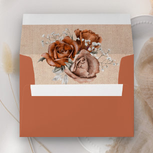 Rustic Burlap Burnt Orange Rose Terracotta Envelope