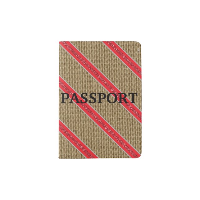 Rustic Burlap Candy Cane Passport Holder (Front)