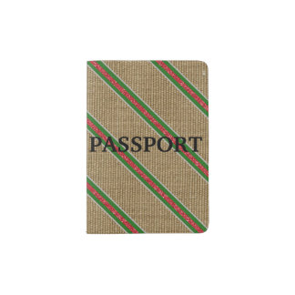 Rustic Burlap Candy Cane Passport Holder