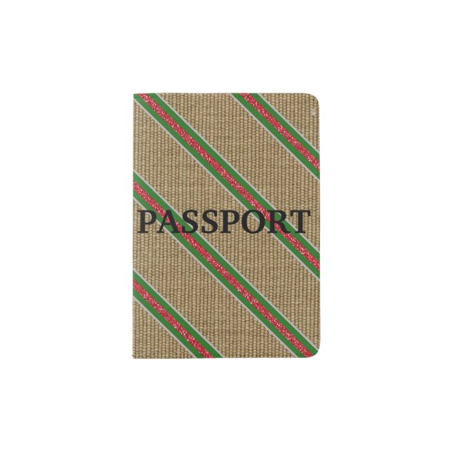 Rustic Burlap Candy Cane Passport Holder (Front)