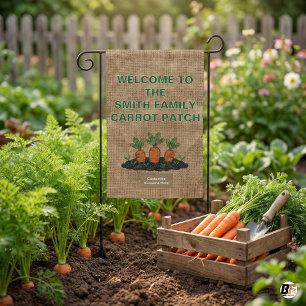 Rustic Burlap Carrot Patch Personalized Family Nam Garden Flag