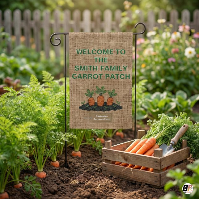 Rustic Burlap Carrot Patch Personalized Family Nam Garden Flag (Creator Uploaded)