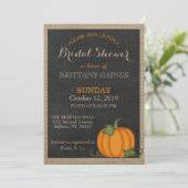 Rustic Burlap Chalkboard Orange Pumpkin Shower Invitation (Standing Front)
