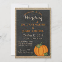 Rustic Burlap Chalkboard Orange Pumpkin Wedding Invitation