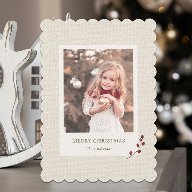 Rustic Burlap Christmas Holiday Photo Card (Creator Uploaded)