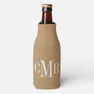 Rustic Burlap Classic Monogram Bottle Cooler