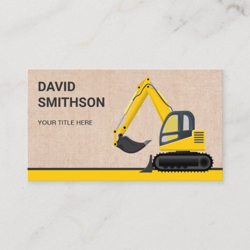 Rustic Burlap Construction Bulldozer Excavator Business Card