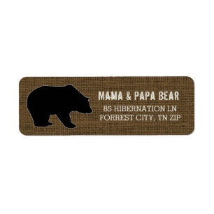 Rustic Burlap Country Black Bear Silhouette Label