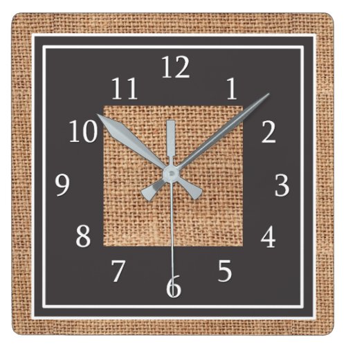 Rustic Burlap Country Farmhouse Square Wall Clock