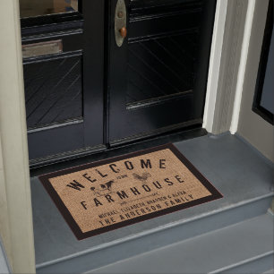 Rustic Burlap Country Welcome to our Farmhouse  Do Doormat