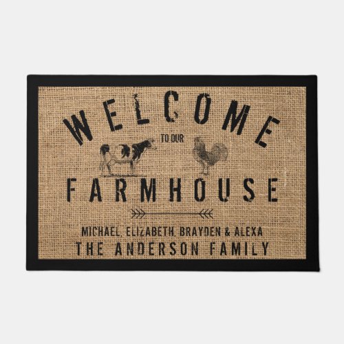 Rustic Burlap Country Welcome to our Farmhouse  Do Doormat