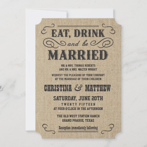 Rustic Burlap Country Western Wedding Invitations
