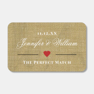 Rustic Burlap Couples Names Wedding Favor Matchboxes