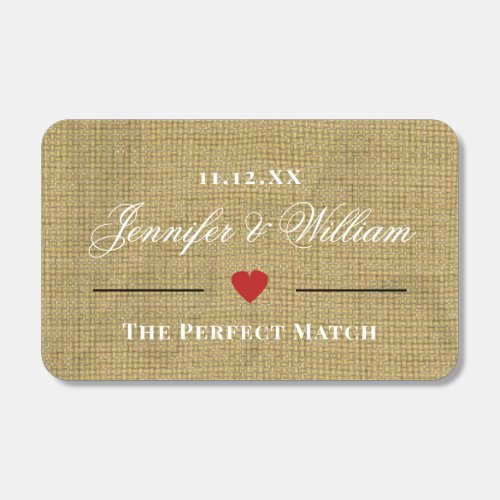 Rustic Burlap Couples Names Wedding Favor Matchboxes