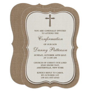 Rustic Burlap Cross Holy Communion Or Confirmation Card