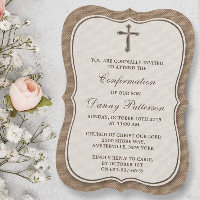 Rustic Burlap Cross Holy Communion Or Confirmation Invitation (Creator Uploaded)