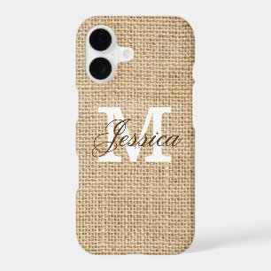 Rustic Burlap Custom Monogram iPhone 17 Case