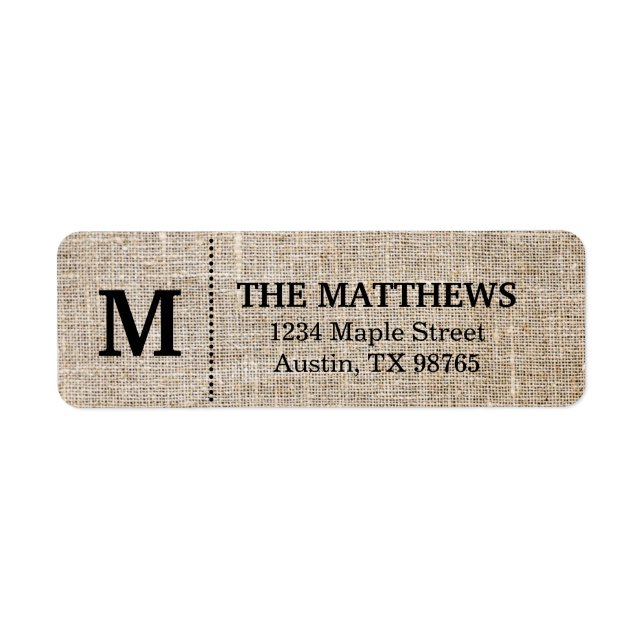 Rustic Burlap Custom Monogram Label (Front)