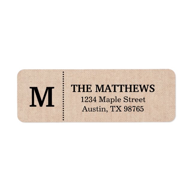 Rustic Burlap Custom Monogram Label (Front)