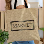 Rustic Burlap Custom Vintage Market Tote Bag<br><div class="desc">Trendy Rustic Vintage Look Faux Burlap Market Tote Bag. Personalize this simple tote bag with your own text. Perfect girly gift for grocery shopping trips.</div>