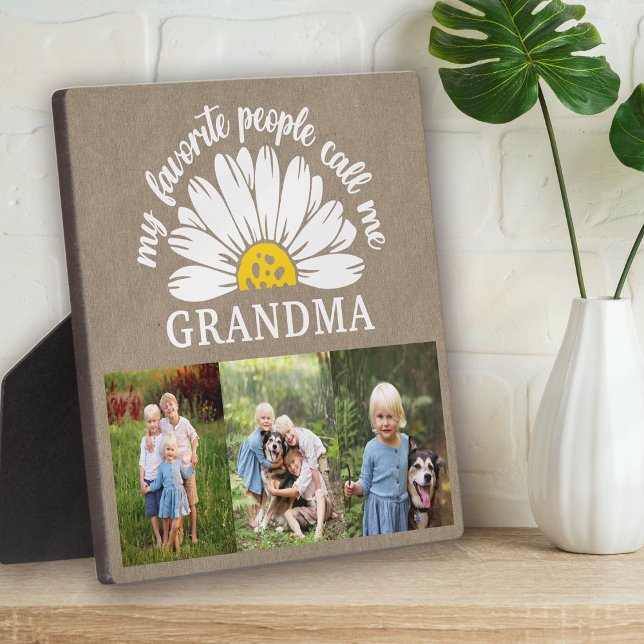Rustic Burlap Daisy Photo Collage Grandma Gift Plaque (Creator Uploaded)