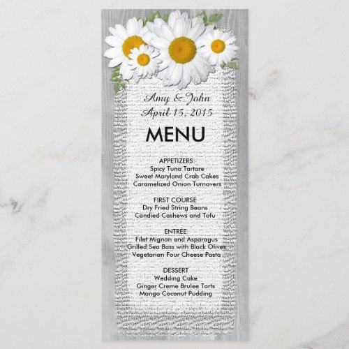 Rustic burlap daisy wedding menu daisy2