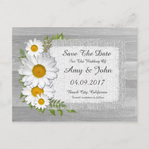 Rustic burlap daisy wedding save the date daisy2 announcement postcard