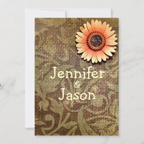 Rustic Burlap Damask Flower Wedding Invitations