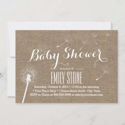 Rustic Burlap Dandelion Baby Shower Invitations 5" X 7" Invitation Card