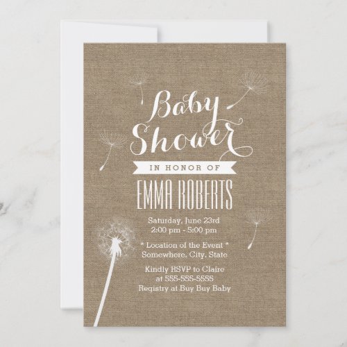 Rustic Burlap Dandelion Baby Shower Invitations 5" X 7" Invitation Card