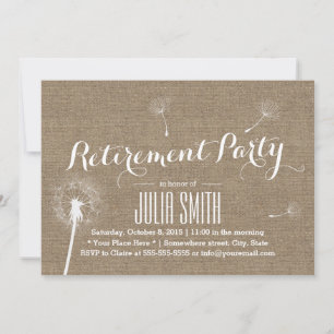 Rustic Burlap Dandelion Blowing Retirement Party Invitation