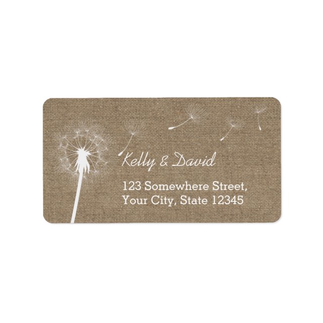 Rustic Burlap Dandelion Vintage Wedding Label (Front)