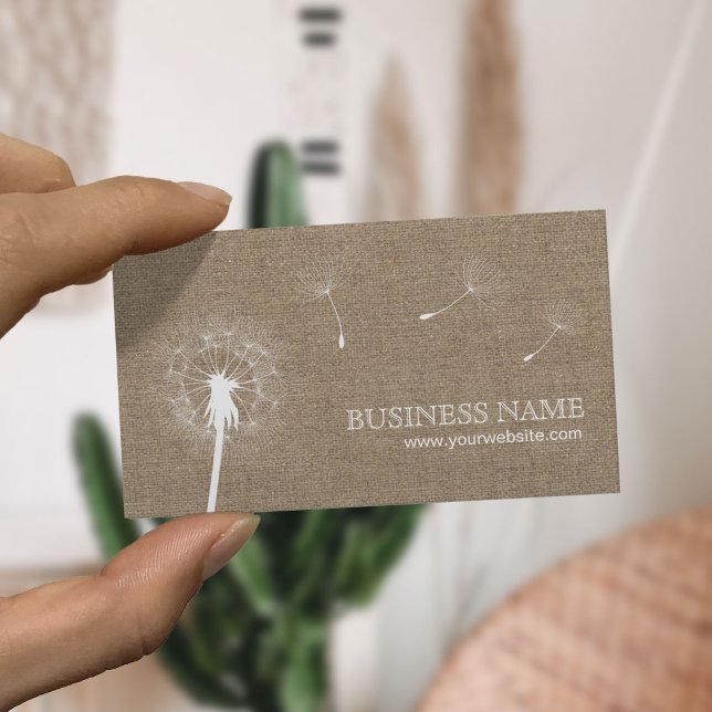 Rustic Burlap Dandelion Wedding Planning Business Card (Creator Uploaded)