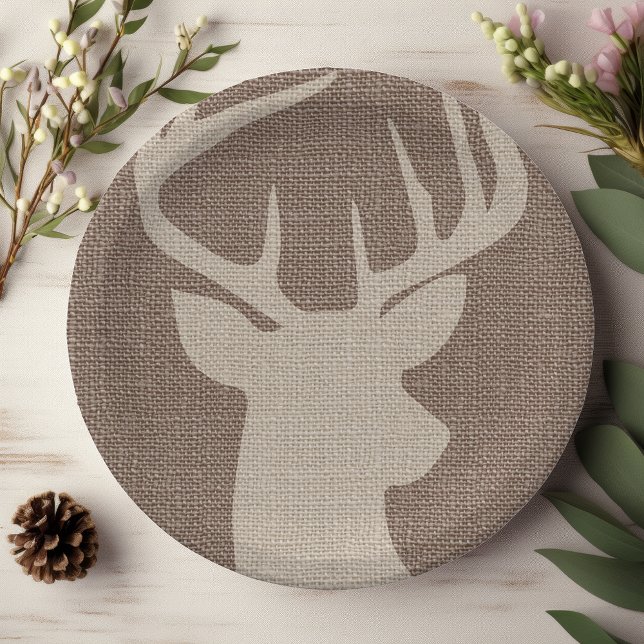 Rustic Burlap Deer Buck | Paper Plates (Creator Uploaded)