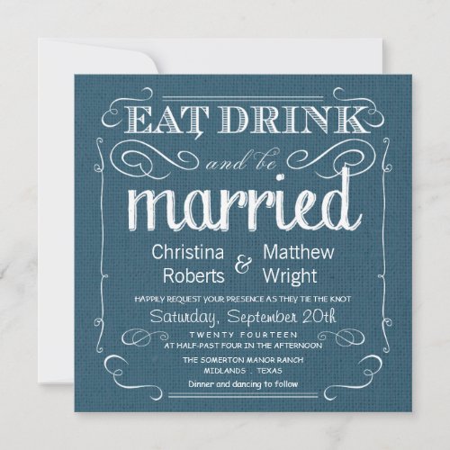 Rustic Burlap Denim Blue Wedding Invitations