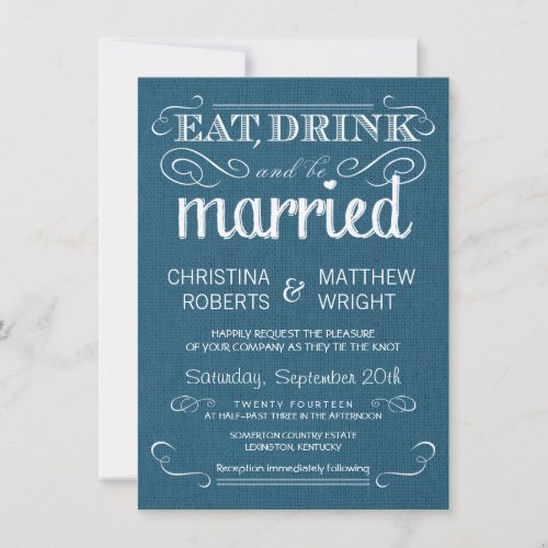 Rustic Burlap Denim Blue Wedding Invitations
